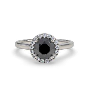 Round Black Diamond Single Halo Ring