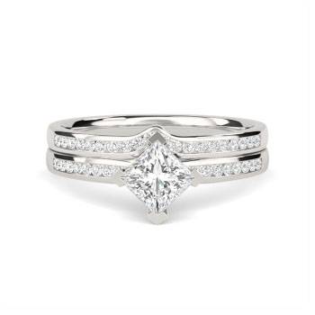 Princess Diamond Shoulder Set Ring With Matching Band