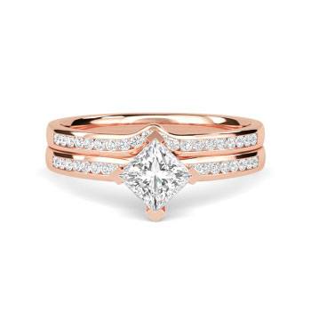 Princess Diamond Shoulder Set Ring With Matching Band