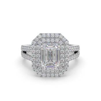 Emerald Diamond Halo Shoulder Set Ring