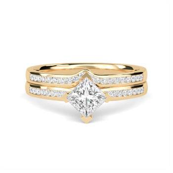 Princess Diamond Shoulder Set Ring With Matching Band