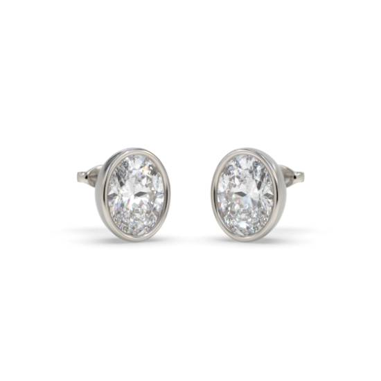 Oval Diamond Bezel Set Stud Earrings