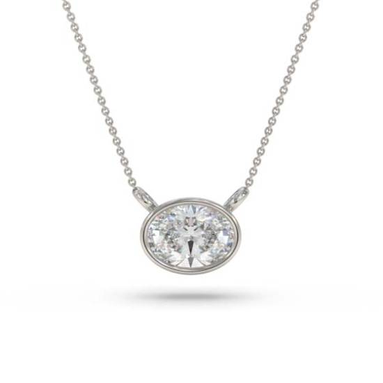 Oval Diamond Bezel Set East To West Solitaire Pendant