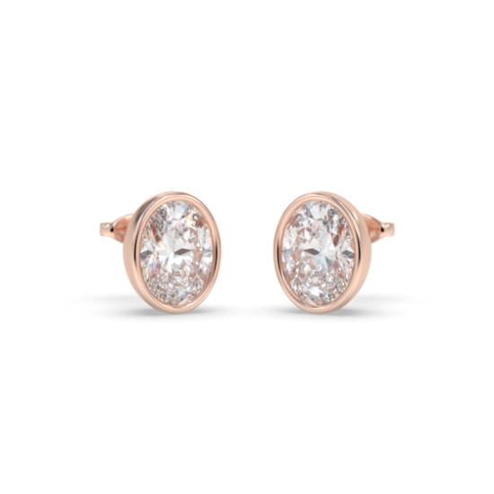 Oval Diamond Bezel Set Stud Earrings