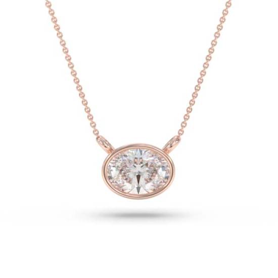 Oval Diamond Bezel Set East To West Solitaire Pendant