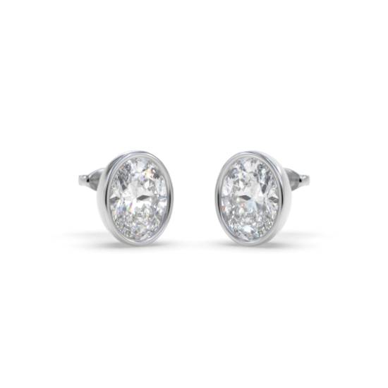 Oval Diamond Bezel Set Stud Earrings