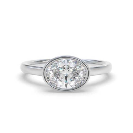 Oval Diamond Bezel Set East To West Solitaire Ring
