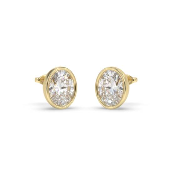 Oval Diamond Bezel Set Stud Earrings