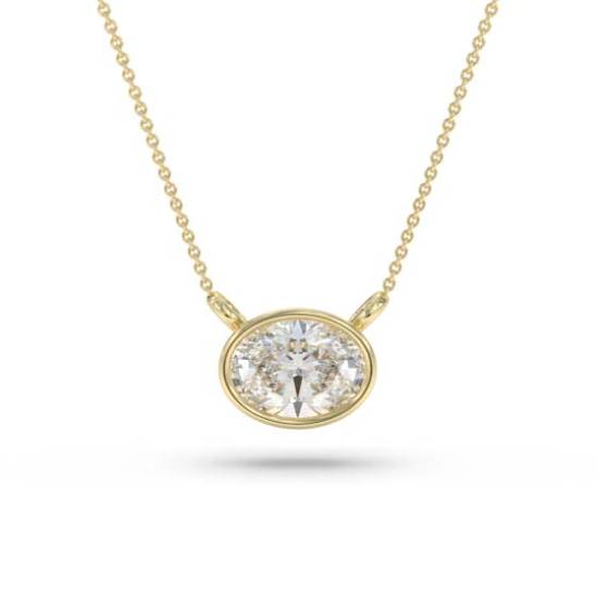 Oval Diamond Bezel Set East To West Solitaire Pendant